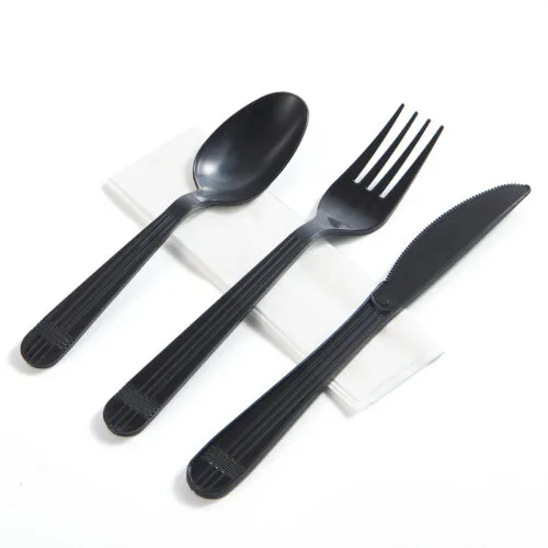 BIZCO Essentials 4-in-1 Heavy Weight Black Cutlery Kit - 500/Case