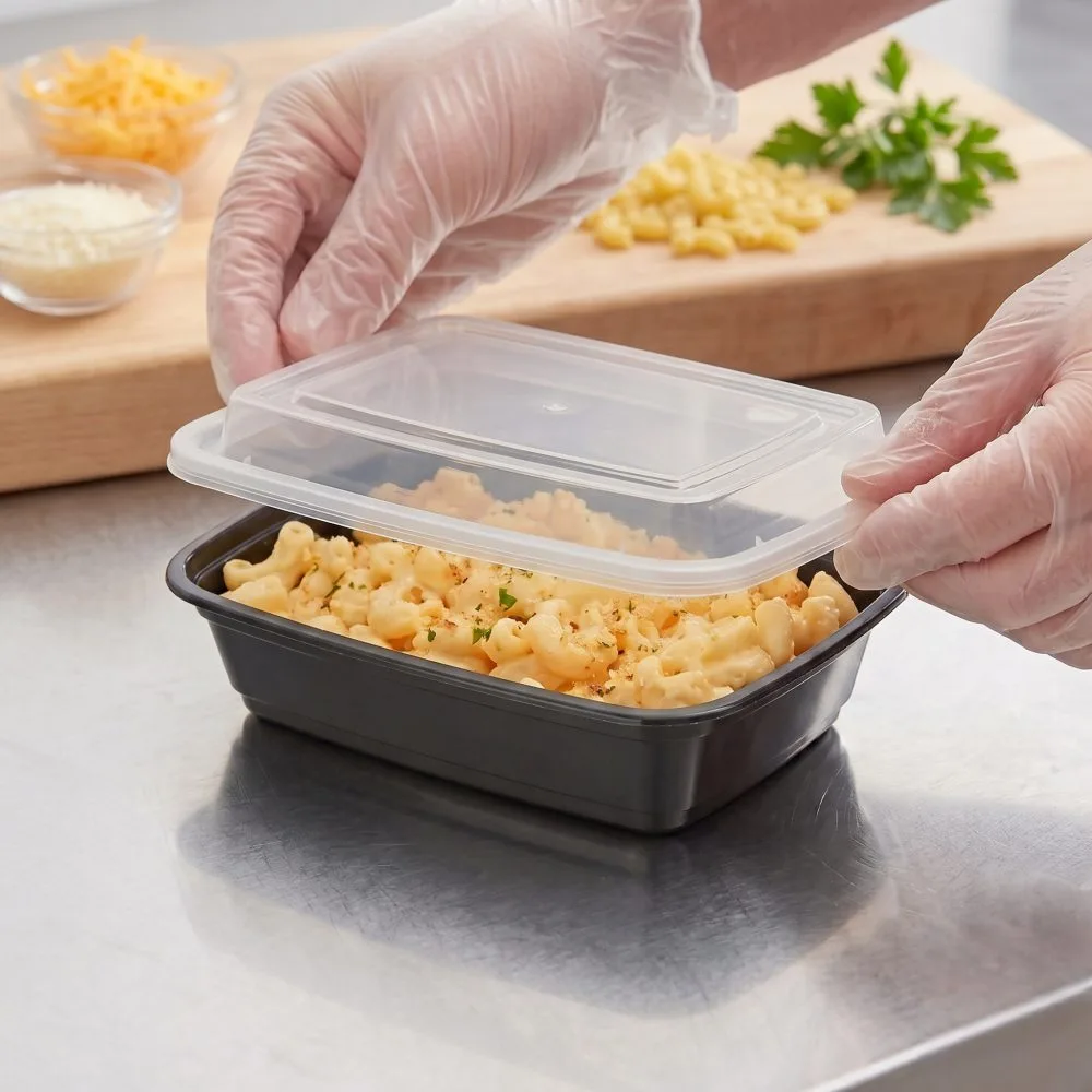 BIZCO Essentials Black Rectangular Microwavable Heavy Weight Container with Lid