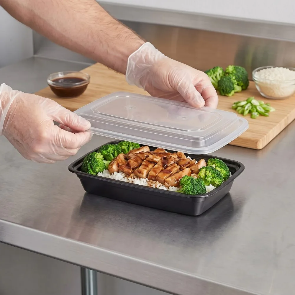BIZCO Essentials Black Rectangular Microwavable Heavy Weight Container with Lid