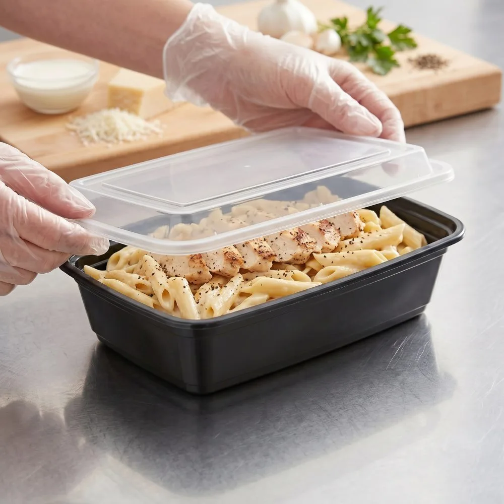 BIZCO Essentials Black Rectangular Microwavable Heavy Weight Container with Lid