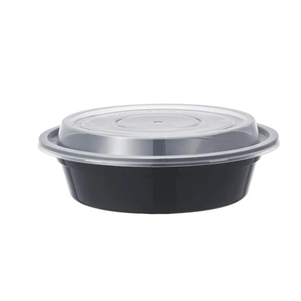 16 oz black round microwavable takeout container