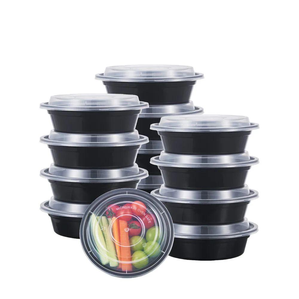 16 oz black round microwavable takeout container bulk set