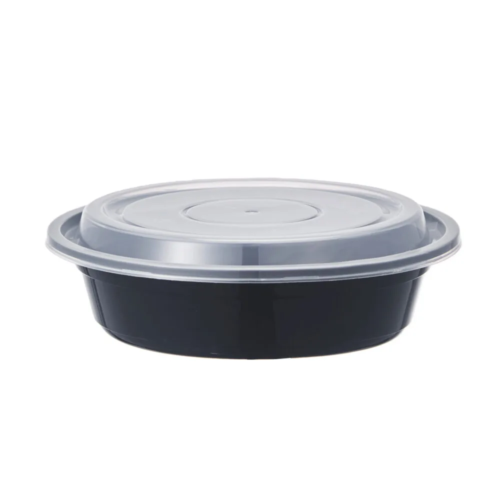 24 oz black round microwavable takeout container