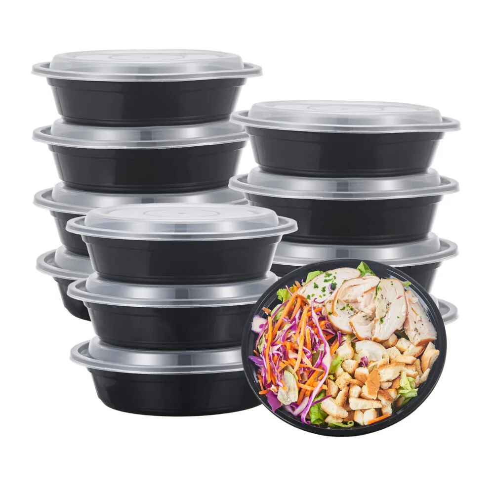 24 oz black round microwavable takeout container
