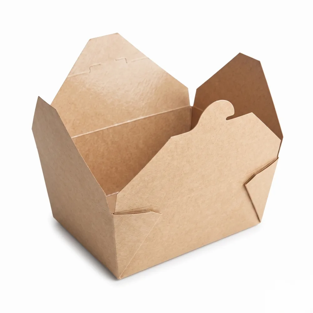 27 oz kraft folded paper takeout container open