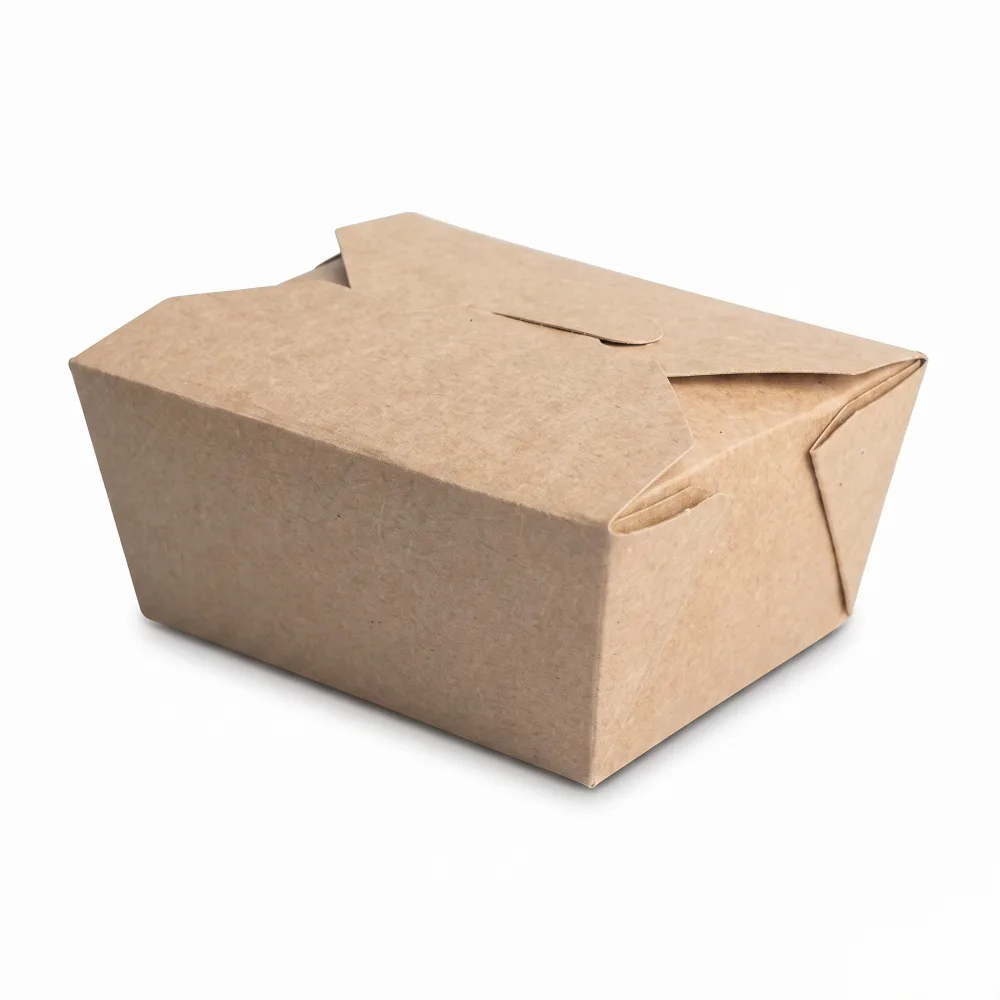 27 oz kraft folded paper takeout container closed
