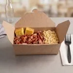 70 oz kraft folded paper takeout container holding food