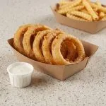 1 lb kraft food tray holding onion rings
