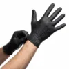 Powder-Free Black Nitrile 4.3 Mil Textured Gloves being applied