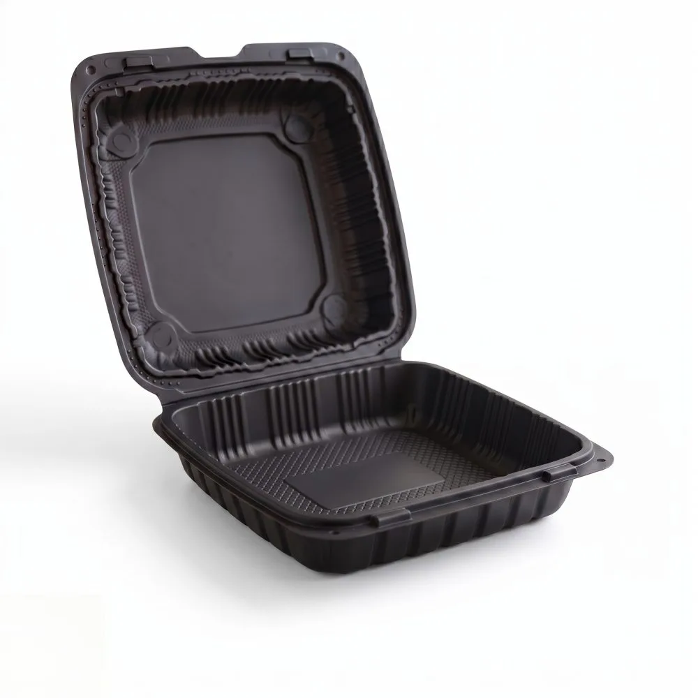 BIZCO Essentials Vented Black Mineral-Filled Plastic Hinged Take-Out Container