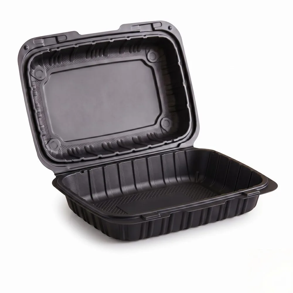 BIZCO Essentials Vented Black Mineral-Filled Plastic Hinged Take-Out Container