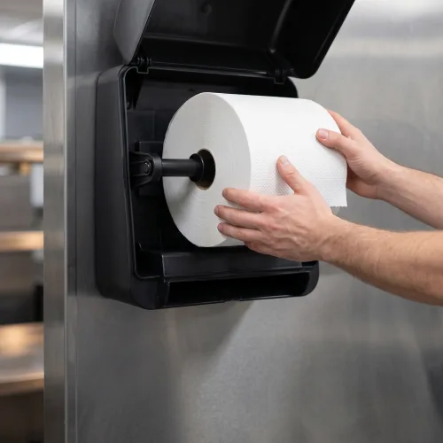 8" White 800-ft Hardwound Paper Towel Roll in Kitchen