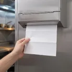 White Multifold Paper Towel being Dispensed in Restaurant