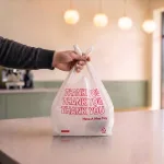 1/8 Small Plastic Thank You Sack Holding Takeout Containers